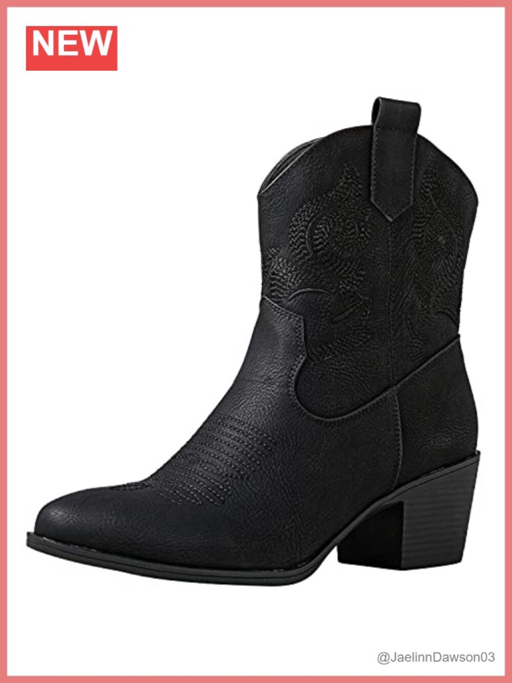 GLOBALWIN Western Ankle Boots Faux Leather 2-Inch Block Heel Almond Toe Cowboy